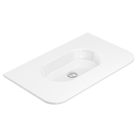 Fienza Lola Curved Vanity Bench Top 750x460mm (No Taphole) w/ Overflow Single Bowl Top Only Gloss White LOL75-0