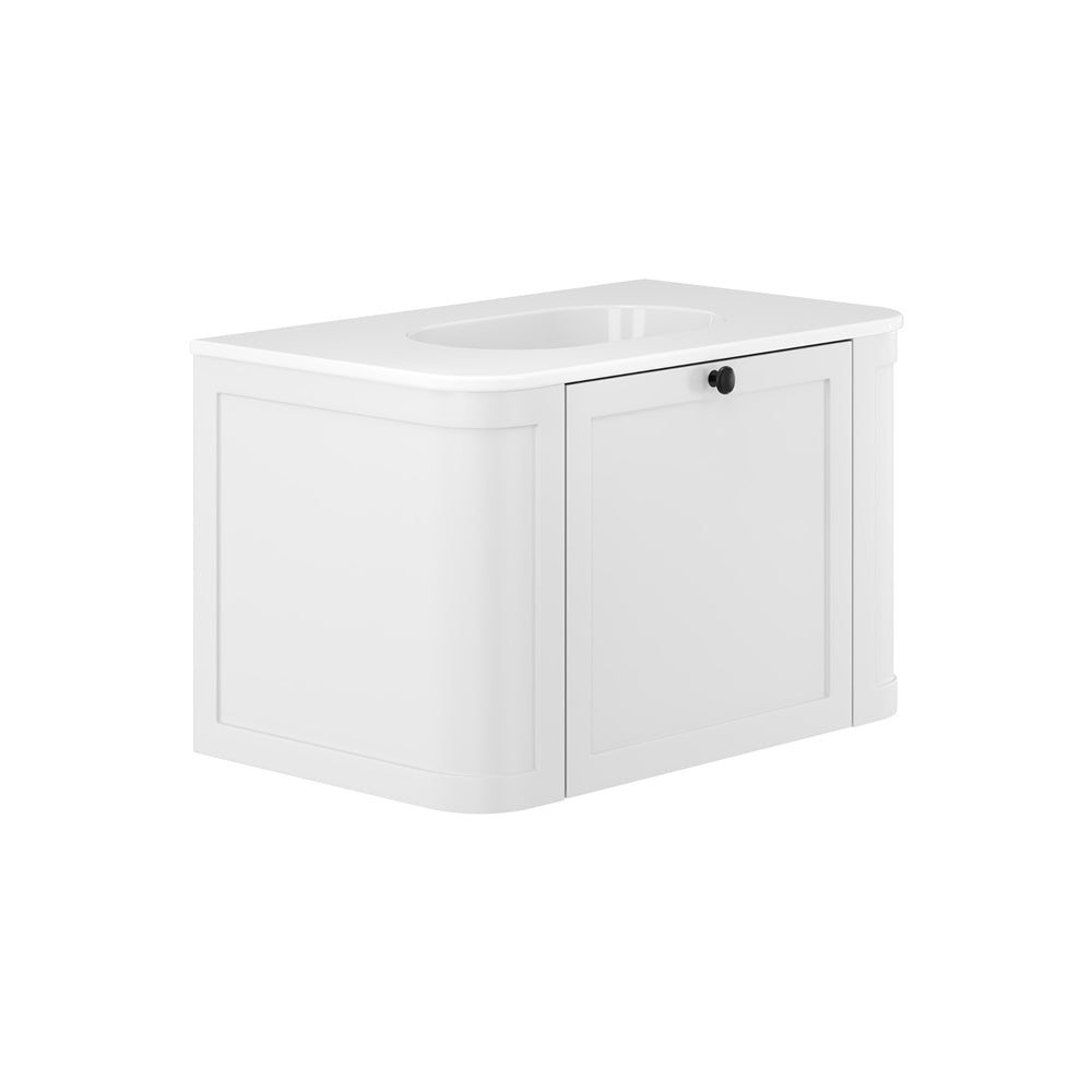 Fienza Lola Curved Wall Hung Vanity 750mm (1 Taphole) Shaker 1 Drawer Satin White LOL75CM
