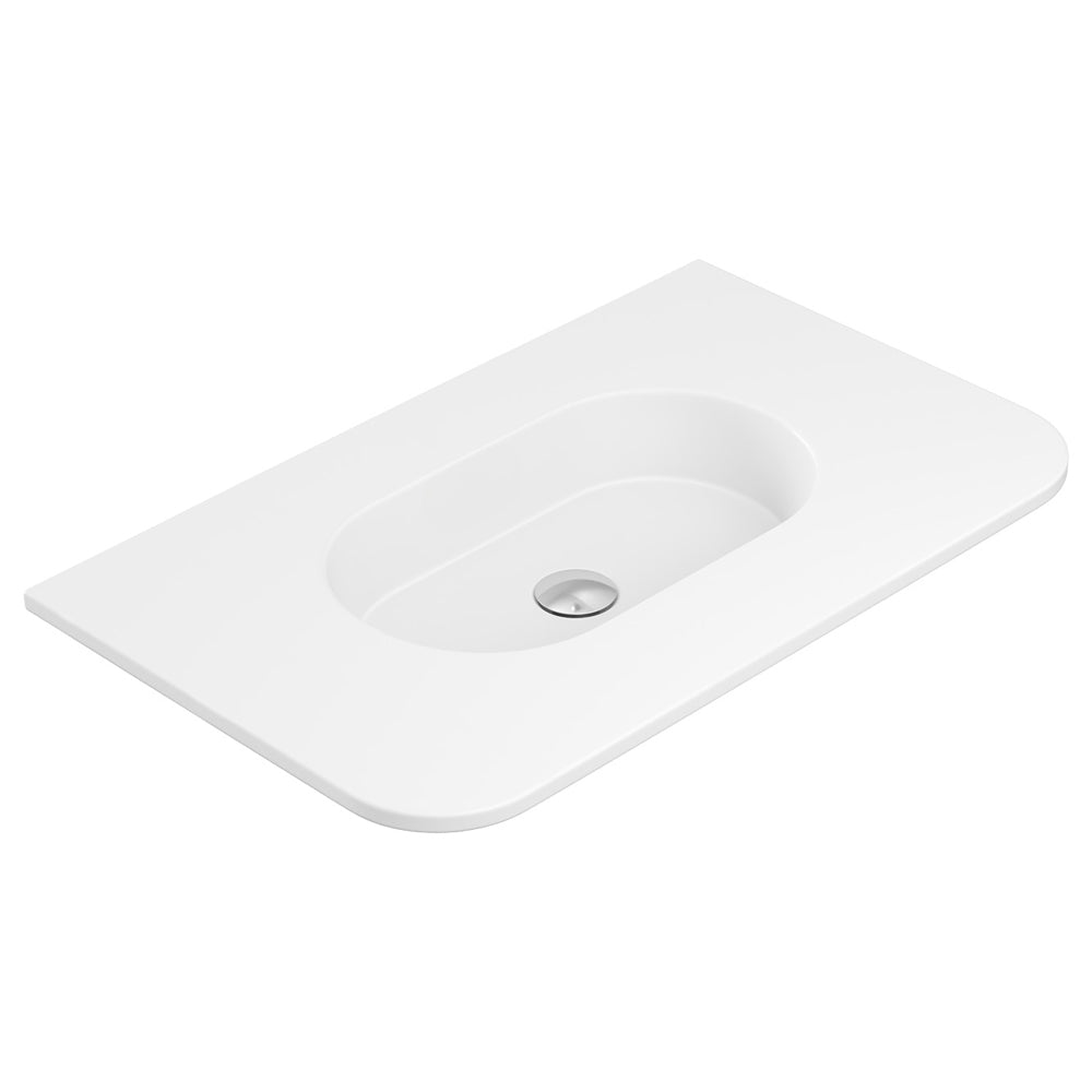 Fienza Lola Curved Vanity Bench Top 750x460mm (No Taphole) w/ Overflow Single Bowl Top Only Matte White LOL75MW-0