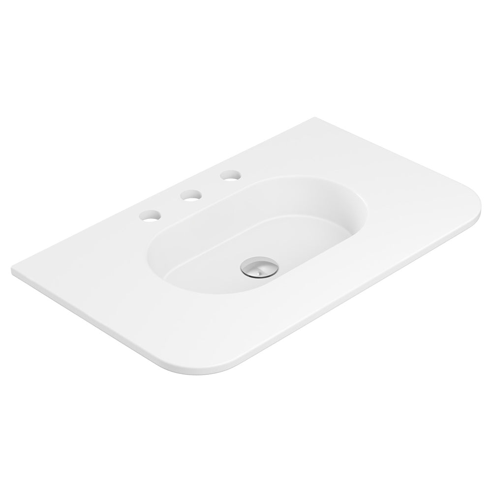 Fienza Lola Curved Vanity Bench Top 750x460mm (3 Taphole) w/ Overflow Single Bowl Top Only Matte White LOL75MW-3