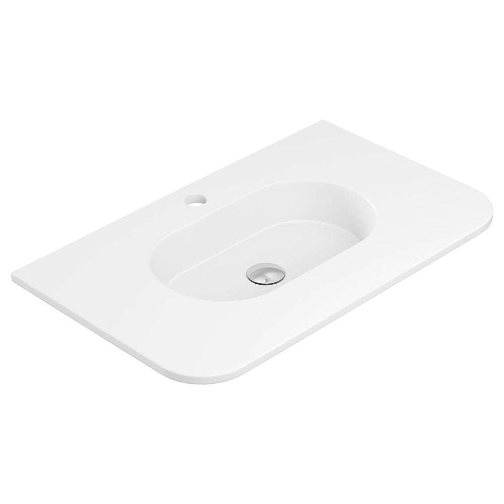 Fienza Lola Curved Vanity Bench Top 750x460mm (1 Taphole) w/ Overflow Single Bowl Top Only Matte White LOL75MW