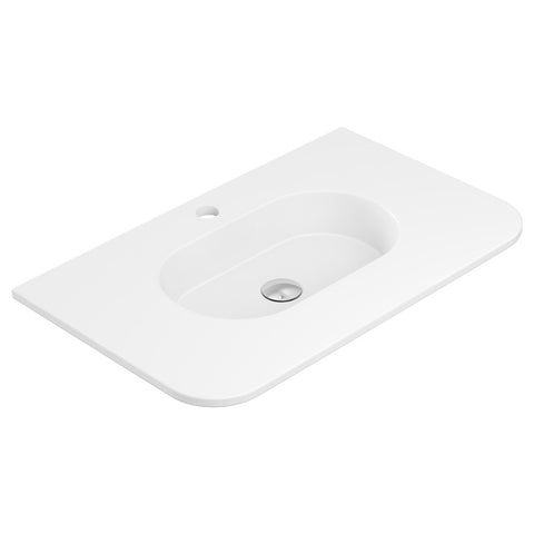 Fienza Lola Curved Vanity Bench Top 750x460mm (1 Taphole) w/ Overflow Single Bowl Top Only Matte White LOL75MW