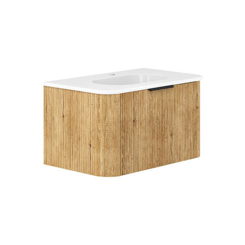 Fienza Lola Curved Wall Hung Vanity 750mm (No Taphole) 1 Drawer Scandi Oak LOL75US-0