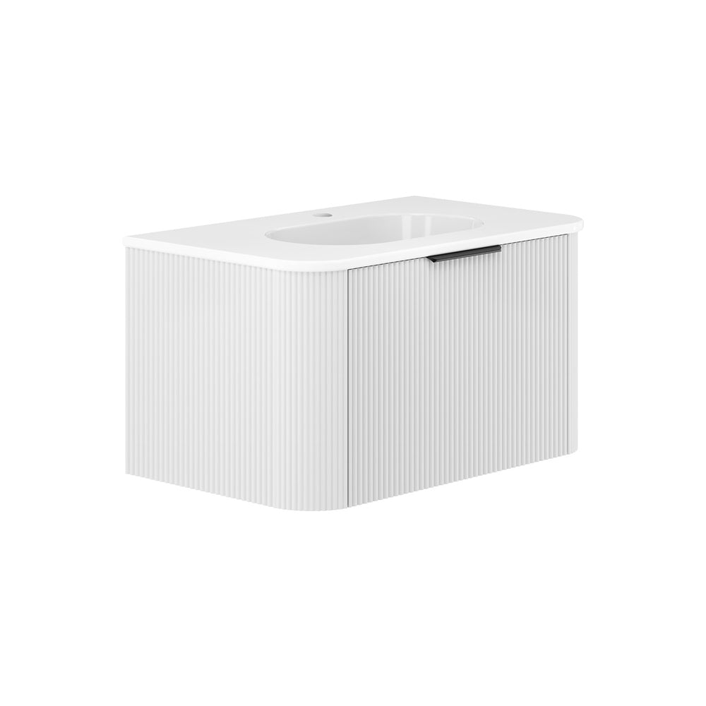 Fienza Lola Curved Wall Hung Vanity 750mm (1 Taphole) 1 Drawer Satin White LOL75UW