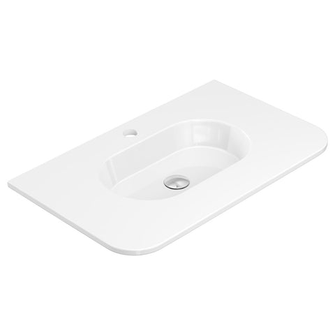 Fienza Lola Curved Vanity Bench Top 750x460mm (1 Taphole) w/ Overflow Single Bowl Top Only Gloss White LOL75