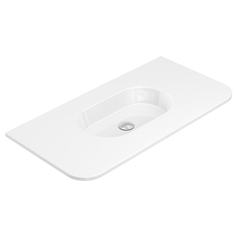 Fienza Lola Curved Vanity Bench Top 900x460mm (No Taphole) w/ Overflow Single Bowl Top Only Gloss White LOL90-0