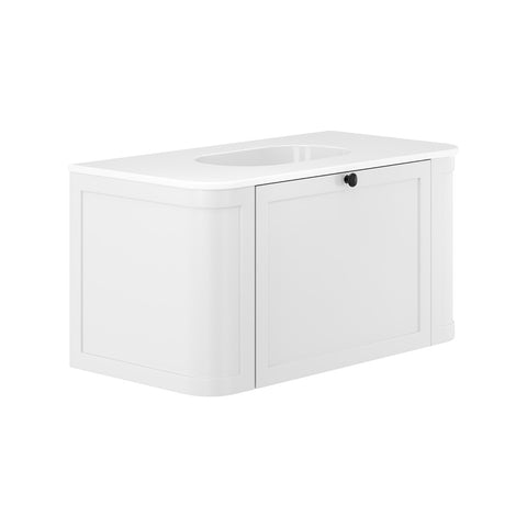 Fienza Lola Curved Wall Hung Vanity 900mm (1 Taphole) Shaker 1 Drawer Satin White LOL90CM