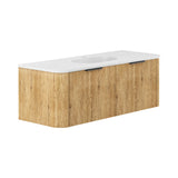 Fienza Lola Curved Wall Hung Vanity 1200mm (No Taphole) 2 Drawers Matte White w/ Scandi Oak Panels LOLM120US-0