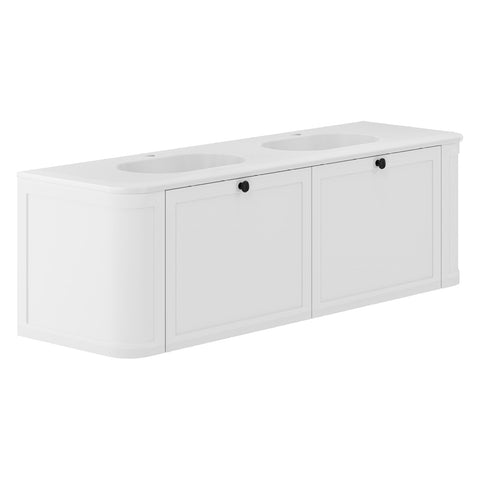 Fienza Lola Curved Wall Hung Vanity 1500mm (No Taphole) Shaker 2 Drawers Matte White w/ Satin White Panels LOLM150CMD-0