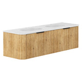 Fienza Lola Curved Wall Hung Vanity 1500mm (1 Taphole) 2 Drawers Matte White w/ Scandi Oak Panels LOLM150USD