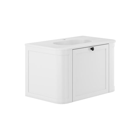 Fienza Lola Curved Wall Hung Vanity 750mm (1 Taphole) Shaker 1 Drawer Matte White w/ Satin White Panels LOLM75CM