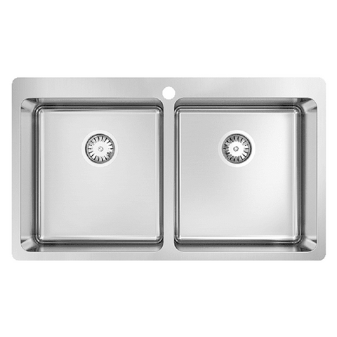 Abey Leichardt Sink Double Bowl 860x502mm Topmount/Undermount with Overflow Stainless Steel LT45DB