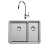 Abey Lucia Sink 1 & 1/3 Bowl 608x440mm Topmount/Undermount (Inc. Kitchen Mixer, Tray & Chopping Board) Stainless Steel LUA190T2 (SK5-AV Mixer)