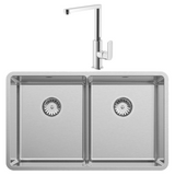 Abey Lucia Sink Double Bowl 724x440mm Topmount/Undermount (Inc. Kitchen Mixer, Tray & Chopping Board) Stainless Steel LUA200T5 (2K1 Mixer)