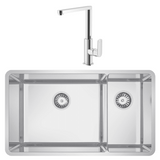 Abey Lucia Sink 1 & 3/4 Bowl 769x440mmTopmount/Undermount (Inc. Kitchen Mixer, Tray & Chopping Board) Stainless Steel LUA221T5 (2K1 Mixer)