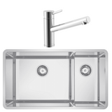 Abey Lucia Sink 1 & 3/4 Bowl 769x440mmTopmount/Undermount (Inc. Kitchen Mixer, Tray & Chopping Board) Stainless Steel LUA221T (3K1 Mixer)