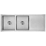 Amelie Deauville Kitchen Double Bowl Sink with Drainer (Topmount) 1160x450x235mm Stainless Steel BDOLUNDR1160