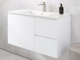 Timberline Nevada Quickship 750mm Single Bowl (Right Drawers) 1TH Vanity Wall Hung Alpha Ceramic White NEVQ-V-750-C-APH-W