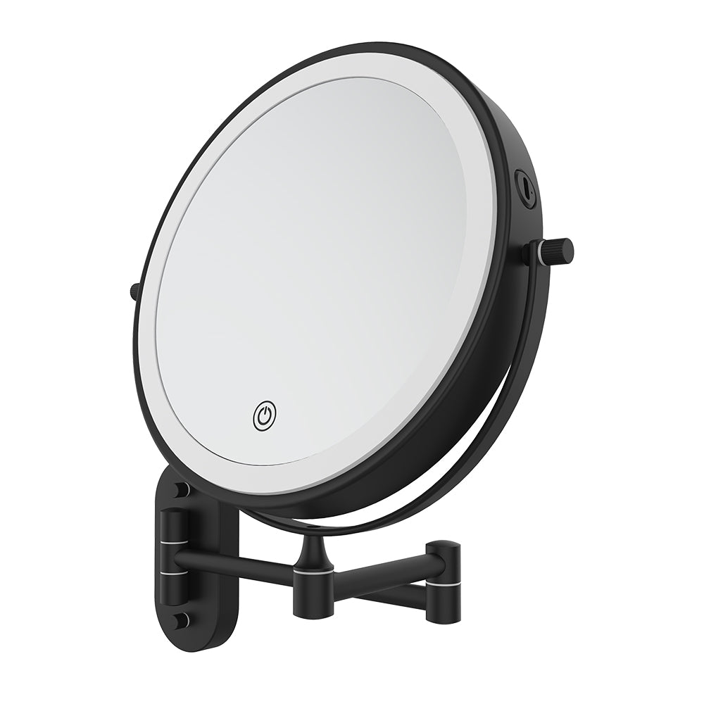 Fienza Magnifying Led Mirror 200mm Swivel Arm Standard & 5x Mag Rechargable Matte Black MM20-B