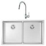 Abey Montego Sink Double Bowl 775x450mm Topmount/Undermount (Inc. Mixer, Tray & Chopping Board) Stainless Steel MOA360DT4 (SK5-AV Mixer)