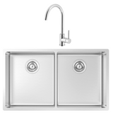 Abey Montego Sink Double Bowl 775x450mm Topmount/Undermount (Inc. Mixer, Tray & Chopping Board) Stainless Steel MOA360DT2 (3K4 Mixer)