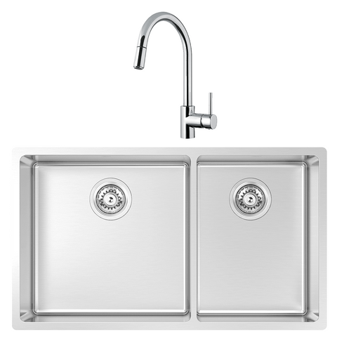 Abey Montego Sink 1 & 3/4 Bowl 775x450mm Topmount/Undermount (Inc. Mixer, Tray & Chopping Board) Stainless Steel MOA420DT4 (SK5-AV)