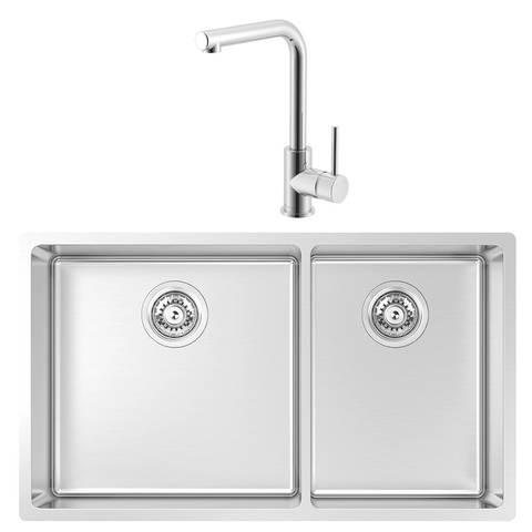 Abey Montego Sink 1 & 3/4 Bowl 775x450mm Topmount/Undermount (Inc. Mixer, Tray & Chopping Board) Stainless Steel MOA420DT (3K2 Mixer)