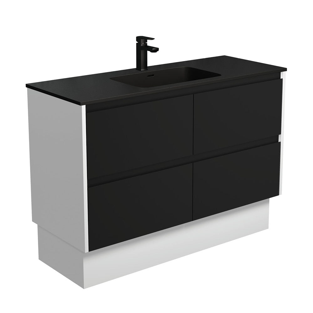 Fienza Montana Amato On Kickboard Vanity 1200mm (1 Taphole) Satin Black w/ Satin White Panels MON120BBWK