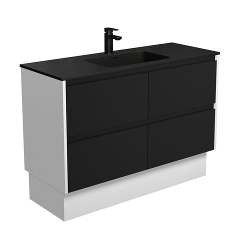Fienza Montana Amato On Kickboard Vanity 1200mm (1 Taphole) Satin Black w/ Satin White Panels MON120BBWK