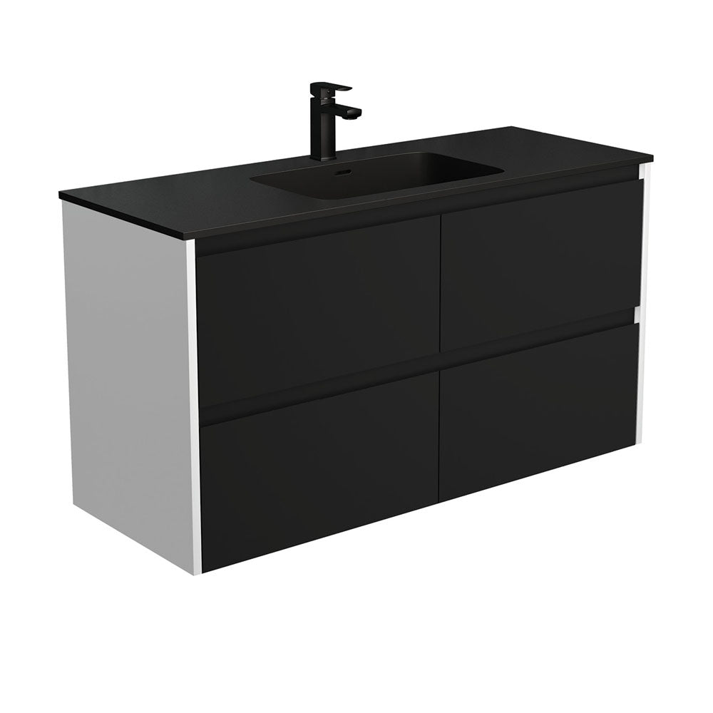 Fienza Montana Amato Wall Hung Vanity 1200mm (1 Taphole) Satin Black w/ Satin White Panels MON120BBW