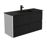 Fienza Montana Amato Wall Hung Vanity 1200mm (1 Taphole) Satin Black w/ Satin White Panels MON120BBW