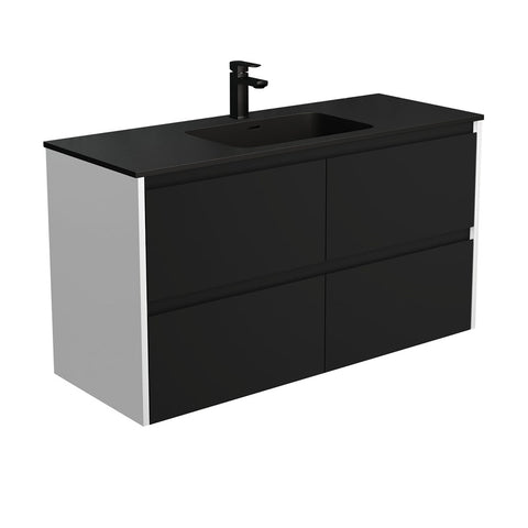 Fienza Montana Amato Wall Hung Vanity 1200mm (1 Taphole) Satin Black w/ Satin White Panels MON120BBW