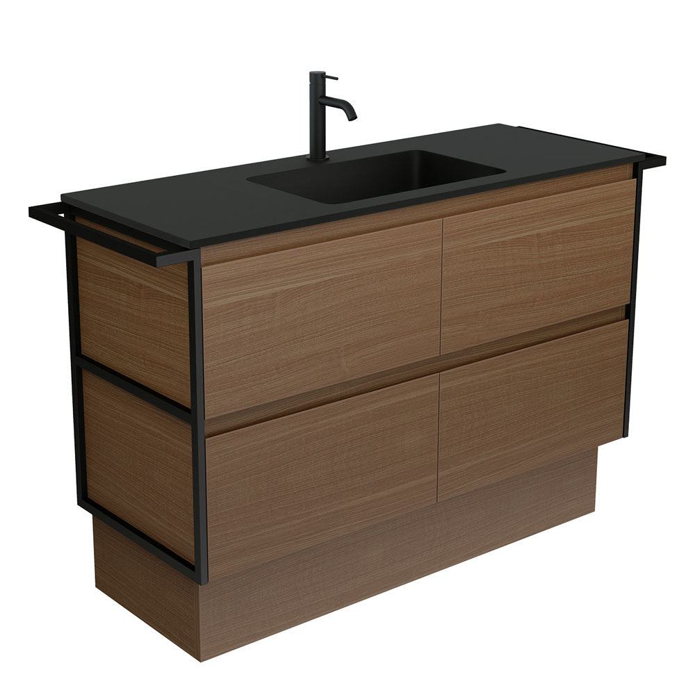Fienza Montana Amato On Kickboard Vanity 1200mm w/ Twin Towel Rails (1 Taphole) Walnut MON120BWATK
