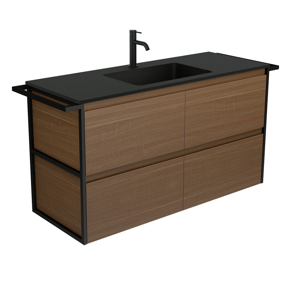 Fienza Montana Amato Wall Hung Vanity 1200mm w/ Twin Towel Rails (1 Taphole) Walnut MON120BWAT