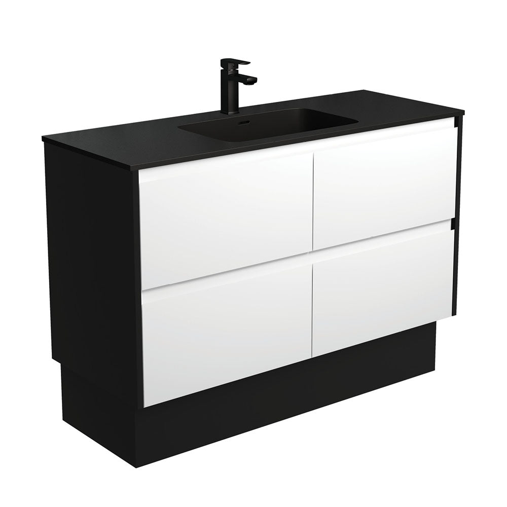 Fienza Montana Amato On Kickboard Vanity 1200mm (1 Taphole) Satin White w/ Satin Black Panels MON120BWBK
