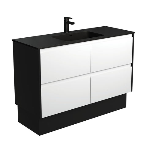 Fienza Montana Amato On Kickboard Vanity 1200mm (1 Taphole) Satin White w/ Satin Black Panels MON120BWBK