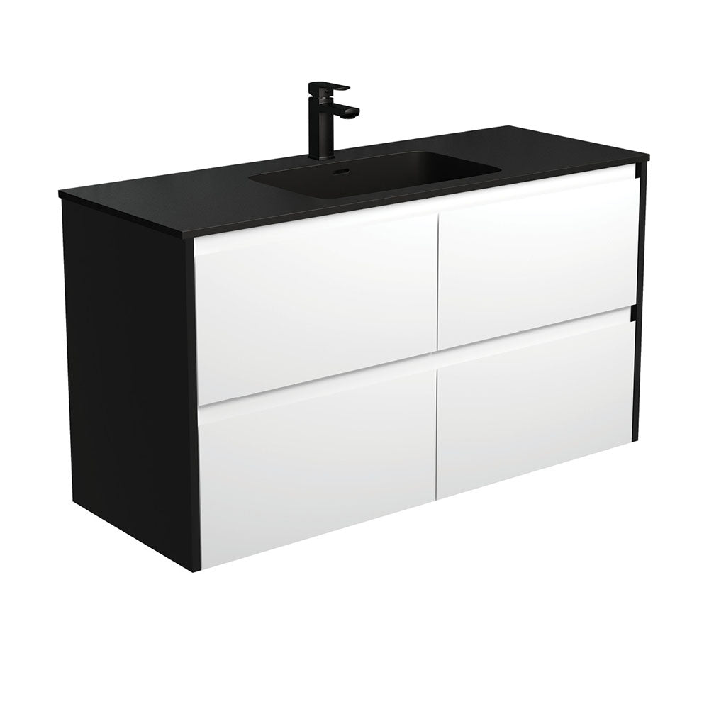 Fienza Montana Amato Wall Hung Vanity 1200mm (1 Taphole) Satin White w/ Satin Black Panels MON120BWB
