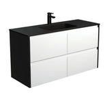 Fienza Montana Amato Wall Hung Vanity 1200mm (1 Taphole) Satin White w/ Satin Black Panels MON120BWB