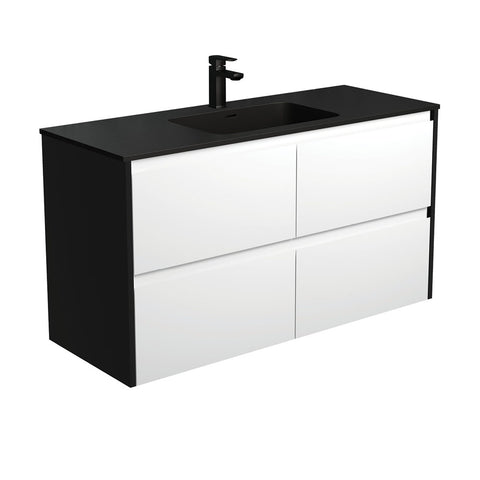 Fienza Montana Amato Wall Hung Vanity 1200mm (1 Taphole) Satin White w/ Satin Black Panels MON120BWB