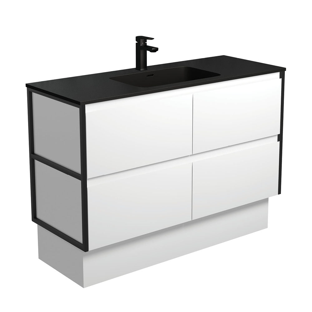 Fienza Montana Amato On Kickboard Vanity 1200mm (1 Taphole) Satin White w/ Matte Black Frames MON120BWFK