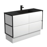 Fienza Montana Amato On Kickboard Vanity 1200mm (1 Taphole) Satin White w/ Matte Black Frames MON120BWFK