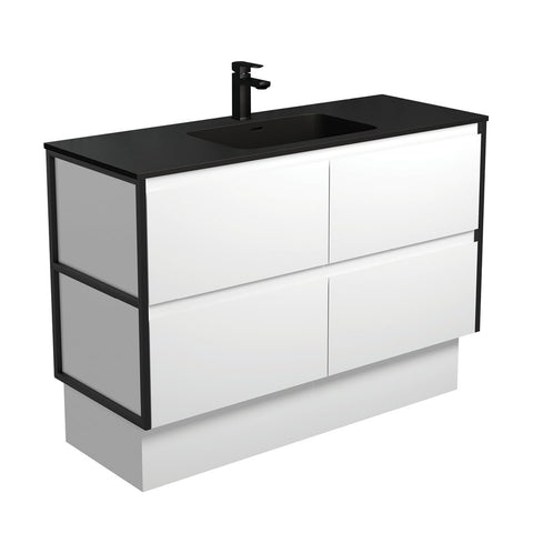 Fienza Montana Amato On Kickboard Vanity 1200mm (1 Taphole) Satin White w/ Matte Black Frames MON120BWFK