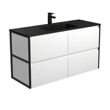 Fienza Montana Amato Wall Hung Vanity 1200mm (1 Taphole) Satin White w/ Matte Black Frames MON120BWF