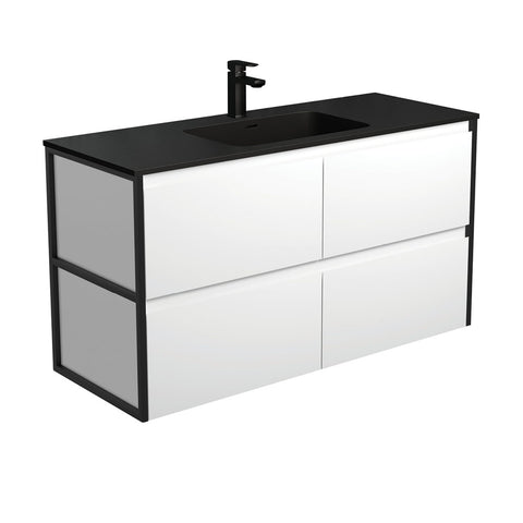 Fienza Montana Amato Wall Hung Vanity 1200mm (1 Taphole) Satin White w/ Matte Black Frames MON120BWF