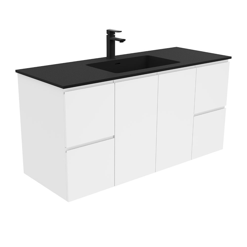 Fienza Montana Solid Surface Wall Hung Fingerpull Cabinet Only 1200mm (1 Taphole) Gloss White MON120F