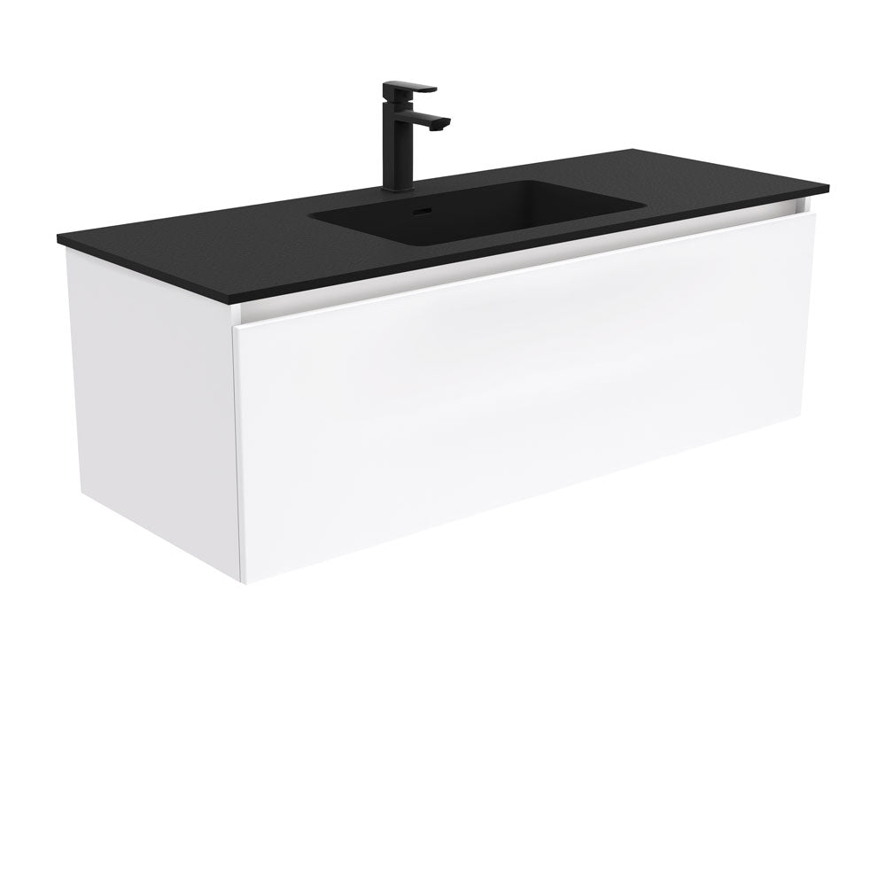 Fienza Montana Solid Surface Manu Wall Hung Cabinet Only 1200mm w/ 2 Internal Drawers (1 Taphole) Gloss White MON120H