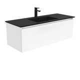 Fienza Montana Solid Surface Manu Wall Hung Cabinet Only 1200mm w/ 2 Internal Drawers (1 Taphole) Gloss White MON120H