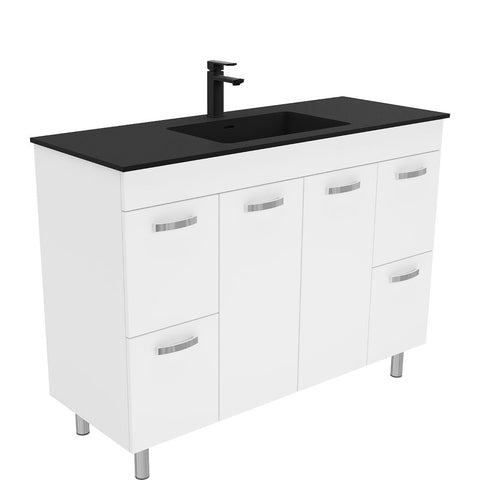 Fienza Montana Solid Surface Uni Cabinet Only 1200mm w/ Solid Doors (1 Taphole) Gloss White MON120NLW