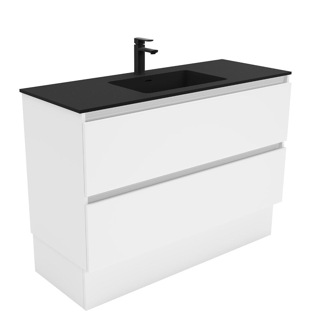 Fienza Montana Solid Surface Quest On Kickboard Cabinet Only 1200mm 2 Drawers (1 Taphole) Gloss White MON120QK