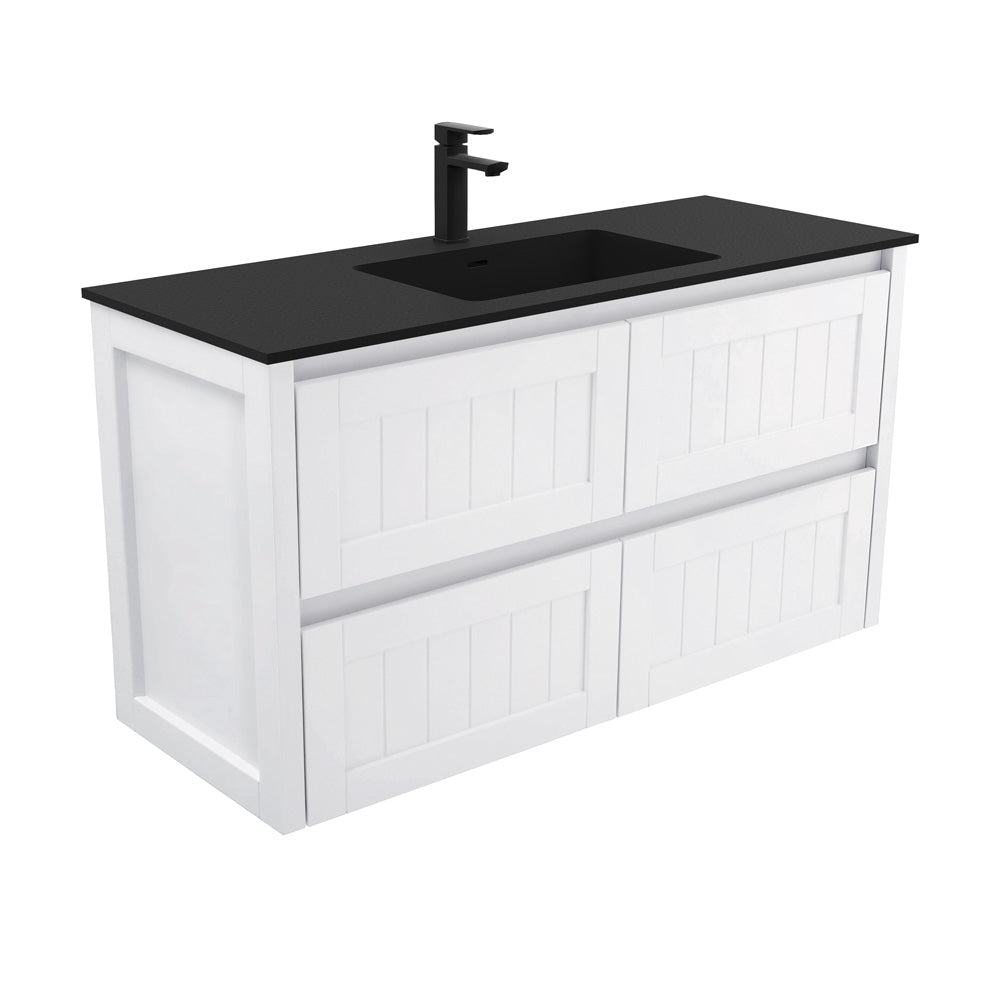 Fienza Montana Solid Surface Hampton Wall Hung Cabinet Only 1200mm (1 Taphole) Gloss White MON120T
